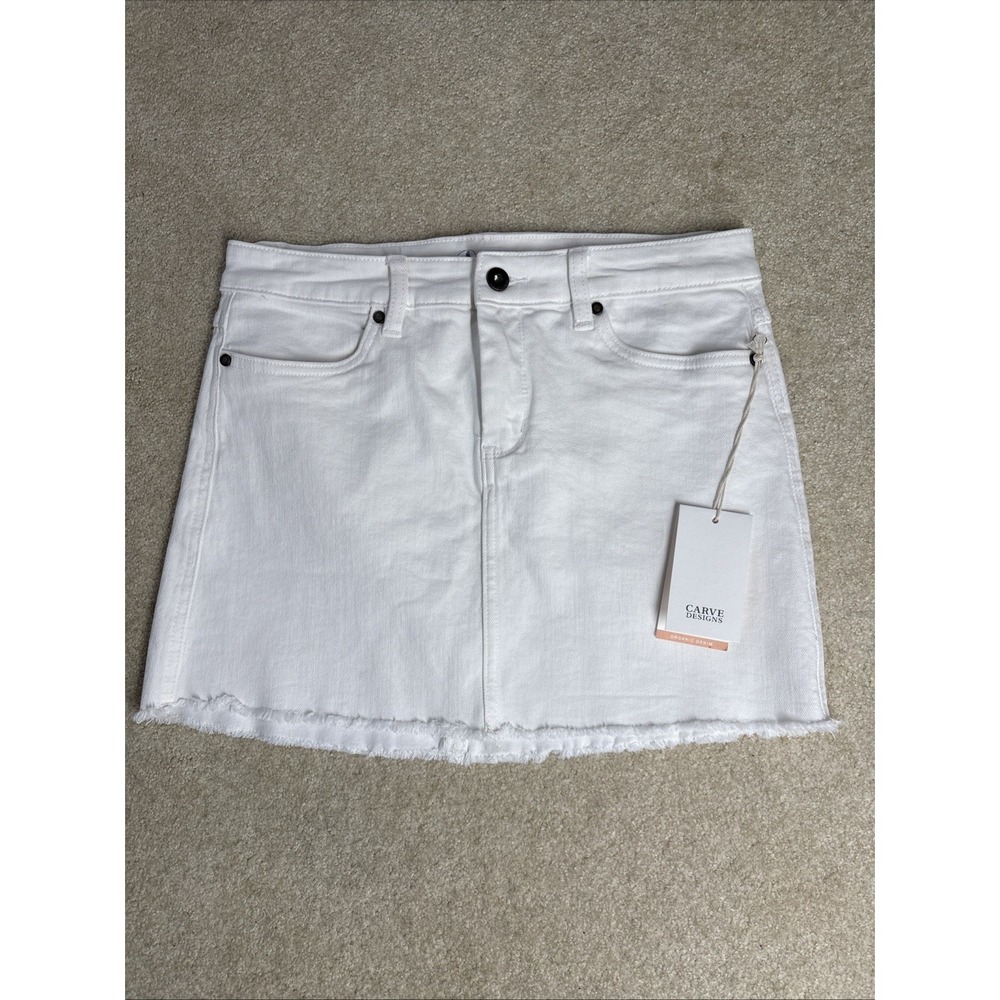 Carve Designs Maui Denim Skirt Womens 6 White Pockets Fringe Mini